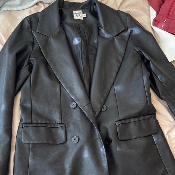 Princess Polly Black Faux Leather Long Blazer - Picture 3 of 3